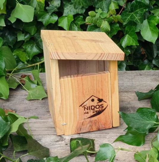Caja nido básica con frontal abierto para petirrojo y otras pequeñas aves - Los Nidos de David