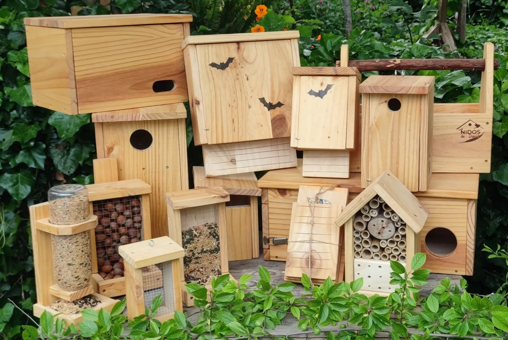 Selección de cajas nido, hoteles de insectos y comederos